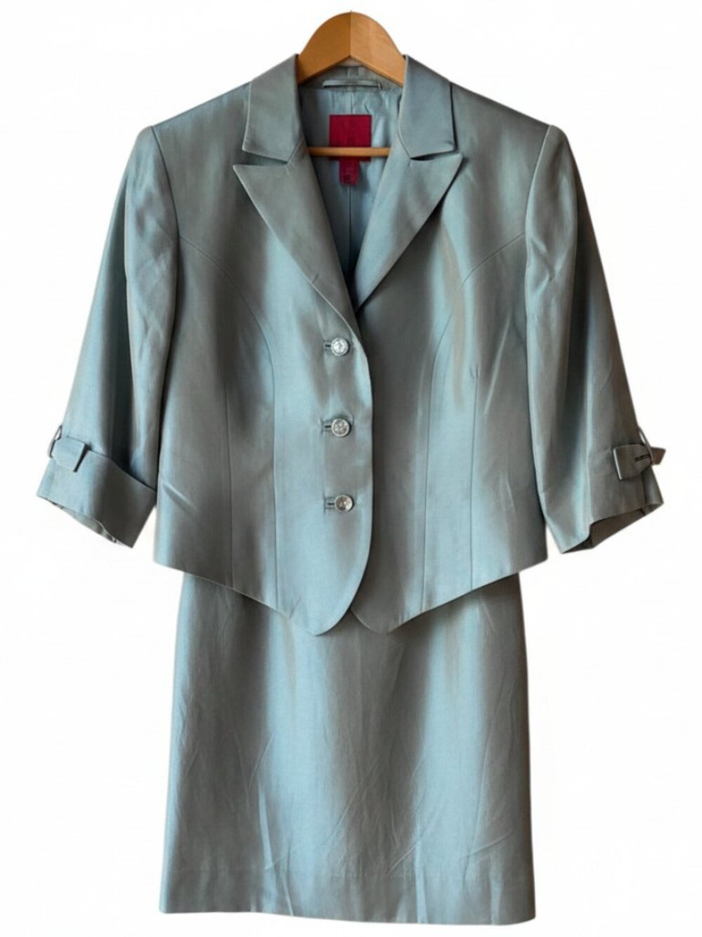 JS Collections Satin Mint Jacket and Maxi Skirt Petite 6 Mother of Bride suit
